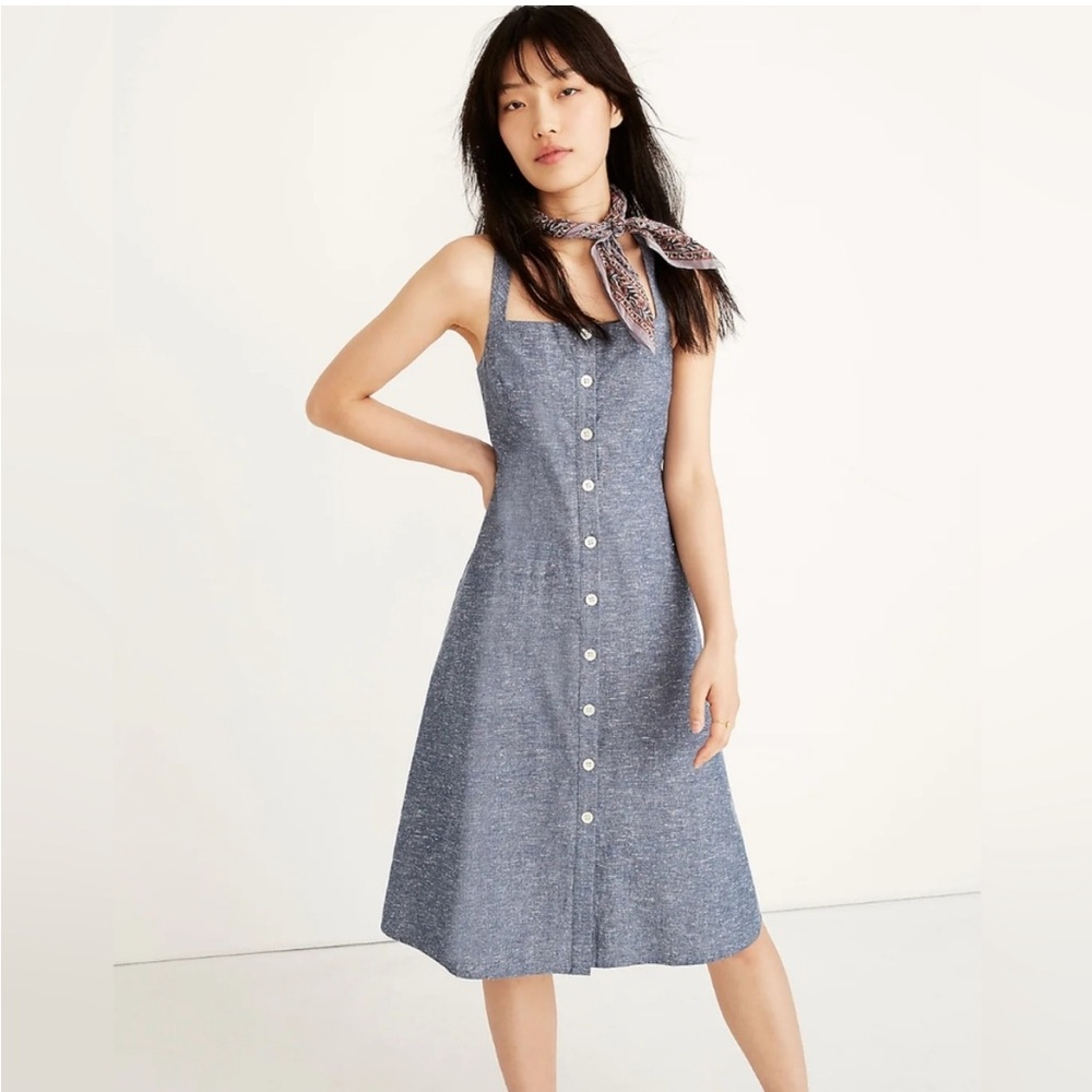Madewell Chambray Tank Button Front Midi Dress, Size 8